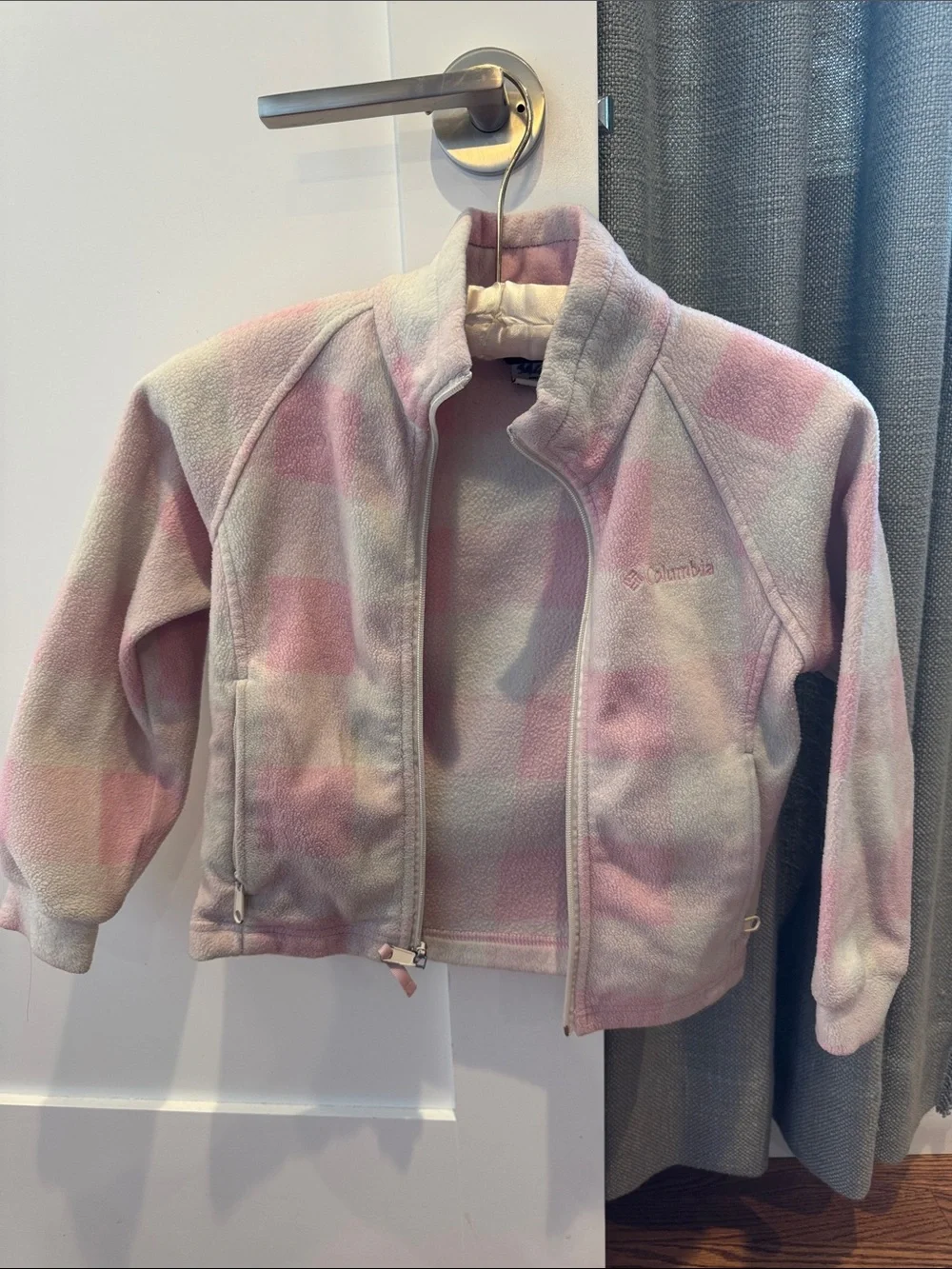 Columbia Girls' Pink and White Plaid Fleece Jacket
